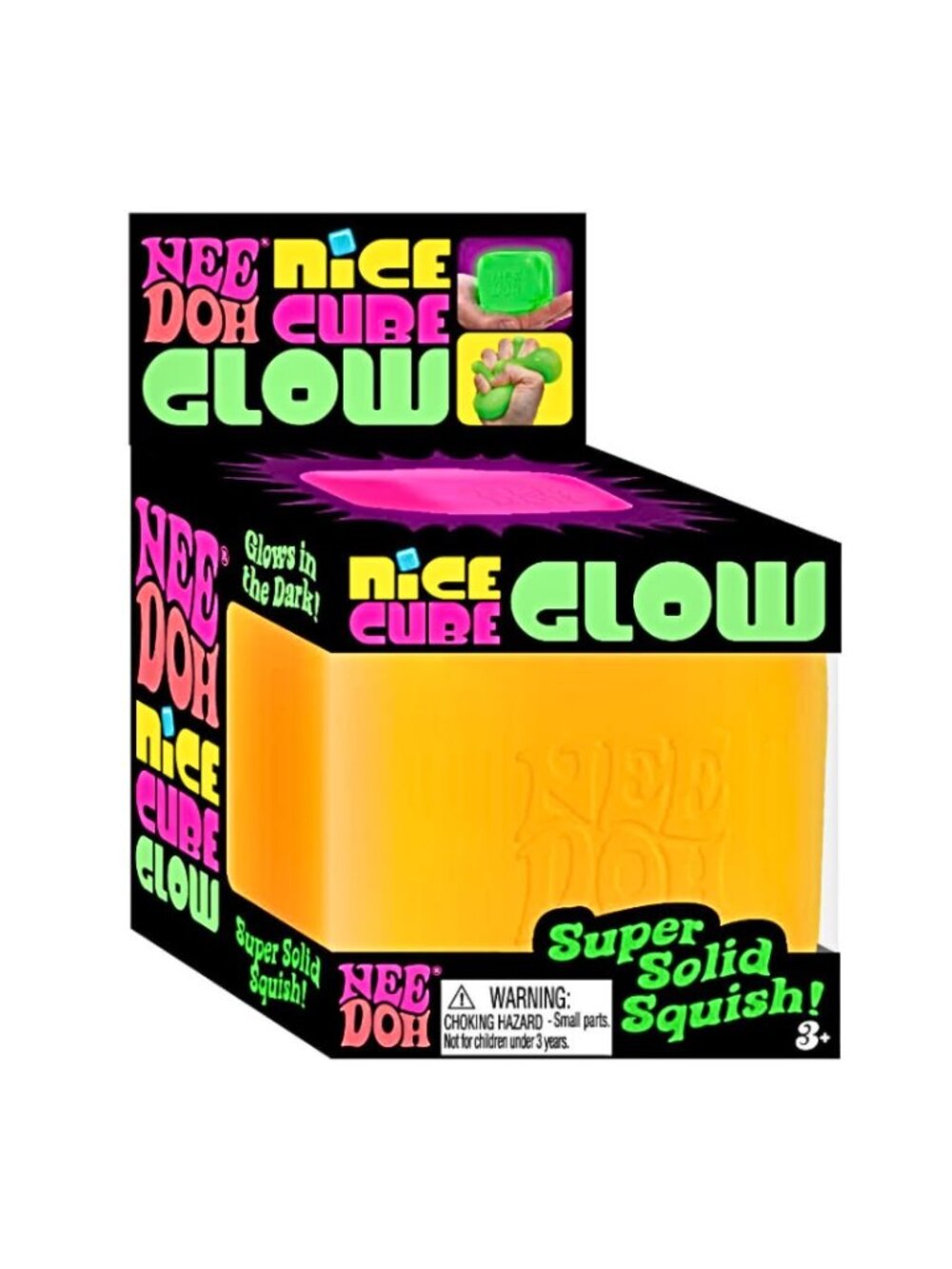 NeeDoh Nice Cube Glow - ORANGE, 1 pc-Super Solid Squish Fidget Sensory Toy - NIB